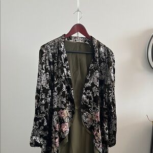 Chico's Floral Velvet Blazer - Black and Pink